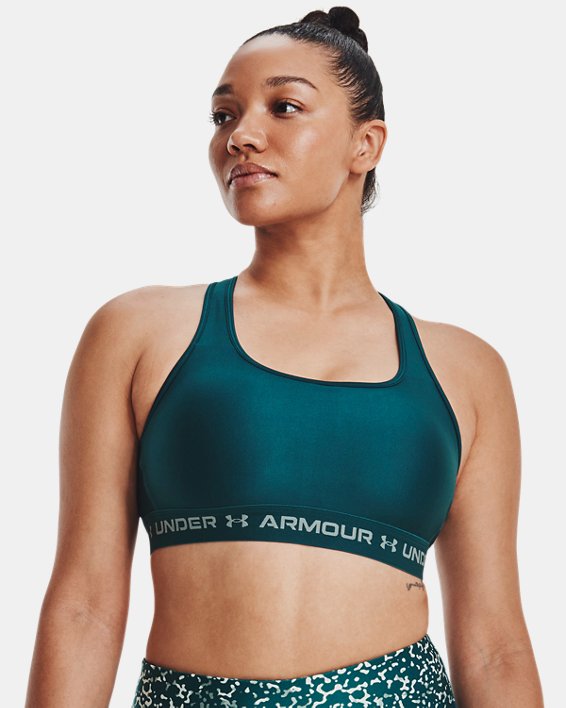 Women's Armour® Mid Crossback Sports Bra in Blue image number 2